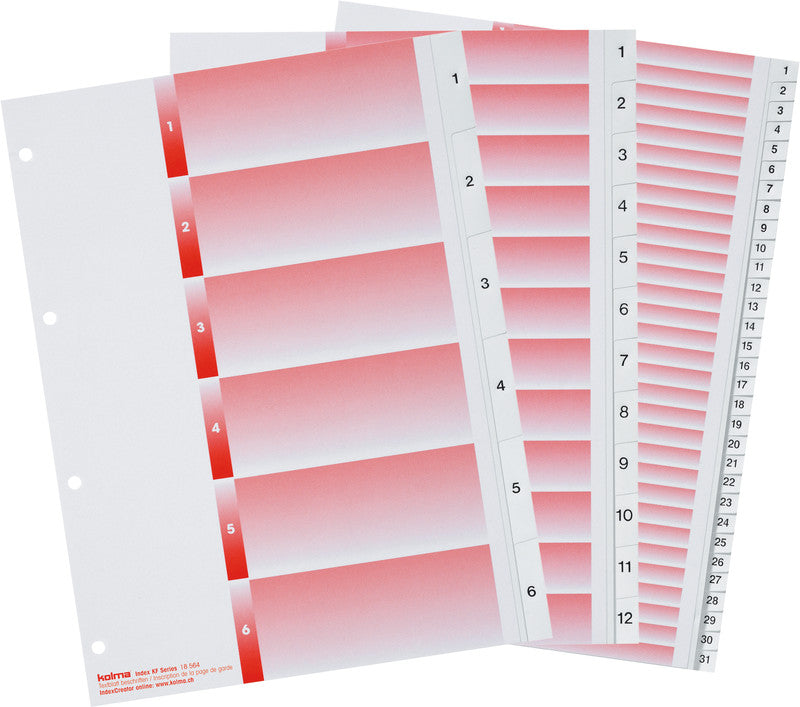 KolmaFlex Register – A4, 5-teilig, PP, weiss, vorgedruckt, 4-fach gelocht, inkl. Indexblatt