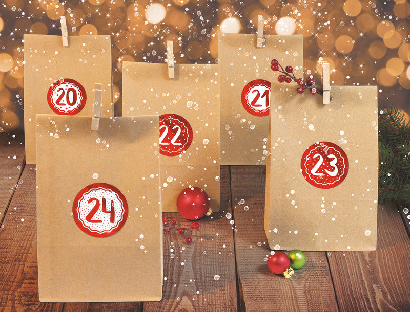 Zischka Adventskalender-Set Kraftpapier – 24 Papiertüten, Zahlensticker 1–24 – 120 × 210 × 60 mm
