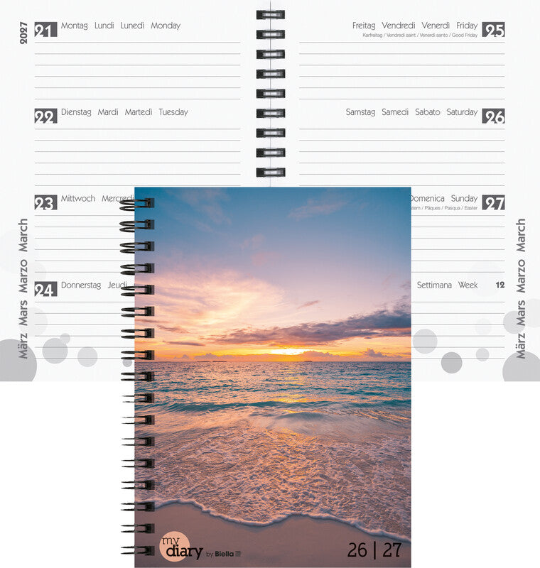 Biella mydiary Schüleragenda – 1 Woche/2 Seiten, Spiralbindung, 12 × 16,5 cm, Aug–Jul, Sunset, FSC