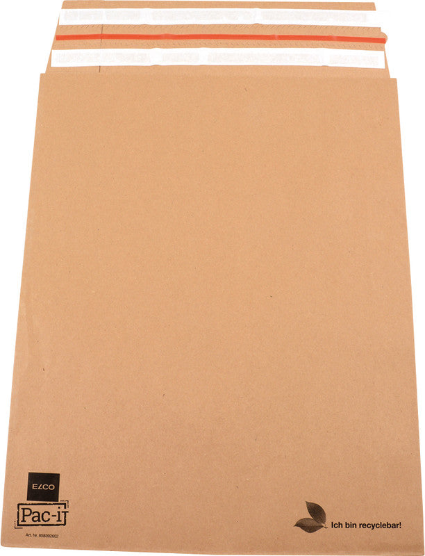 Elco Papierversandtasche – 380 × 475 × 80 mm, Seiten- und Bodenfalte, braun, Einsteckverschluss – 100 Stück