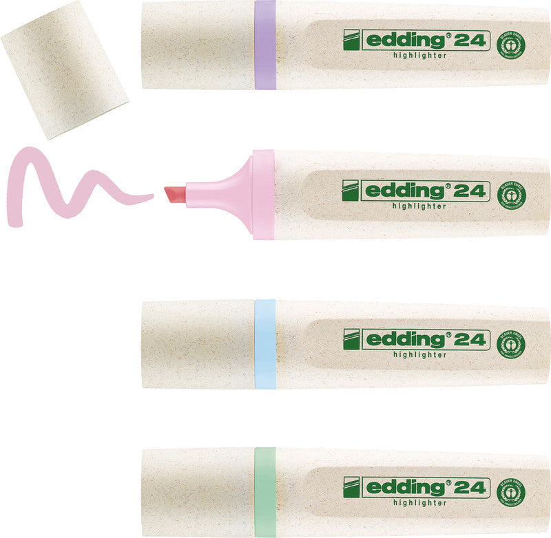 Edding EcoLine Textmarker Set 4 Farben Pastell – Keilspitze, 2–5 mm, nachfüllbar, Blauer Engel