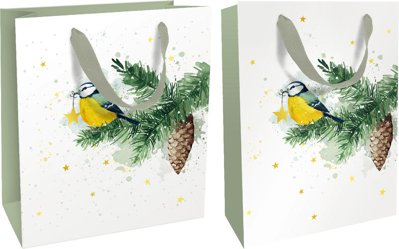 Braun + company Tragetasche – Wintermeise (Weihnachten) – matt laminiert, Ripsband – 260 × 360 × 130 mm