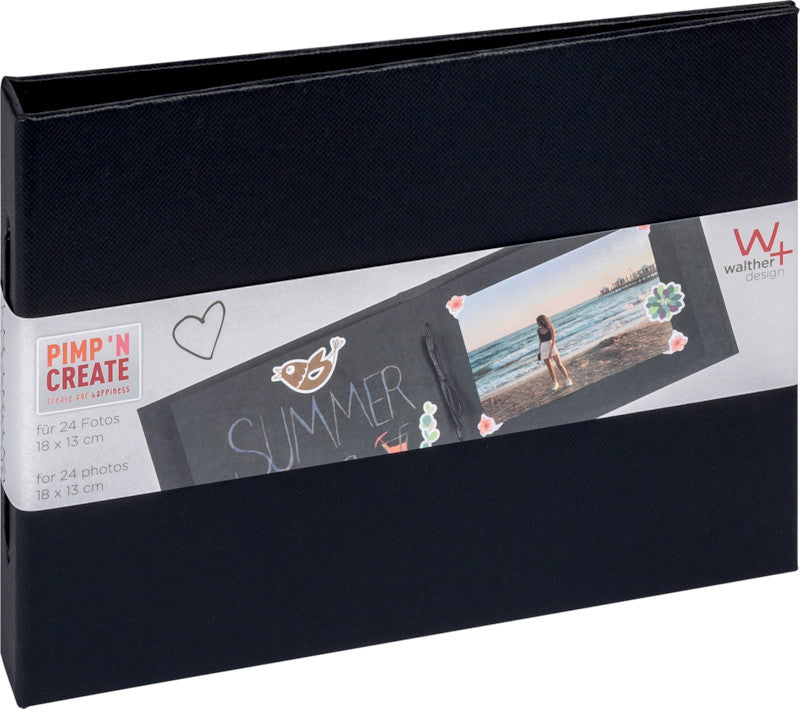 Walther Fotoalbum Pimp 'N Create – für 100 × 150 mm / 130 × 180 mm, 24 Fotos, Schwarz