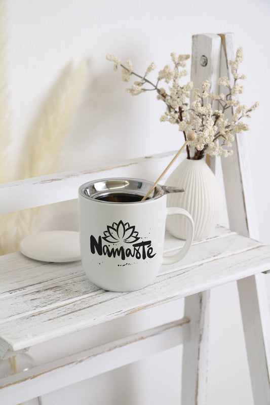 Ppd Pure Teetasse – 0,35 l, Porzellan, weiss, Deckel, inkl. rostfreies Teesieb