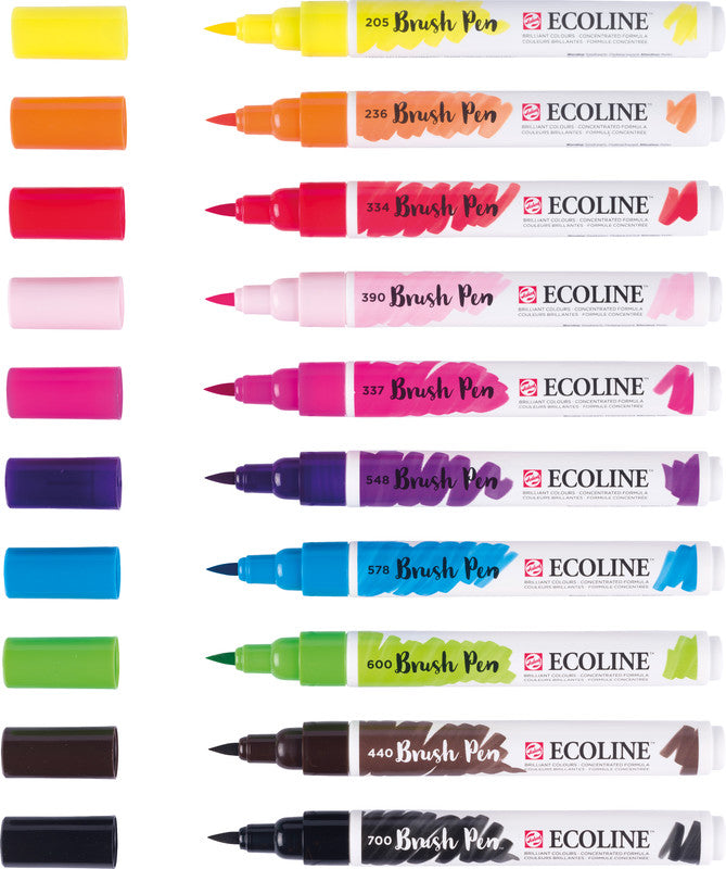 Talens ecoline Pinselstift – farbig sortiert, Kunststoff, 10er-Pack, wasservermalbar, geruchsarm