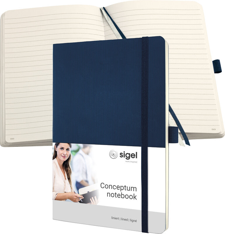Sigel Notizbuch, A5, liniert, Fadenheftung, 194 Seiten, 80 g/m² – dunkelblau