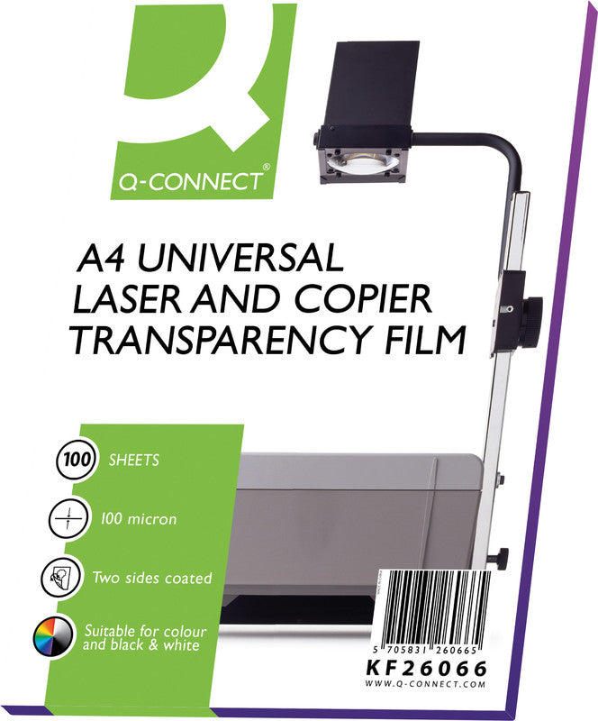 Q-CONNECT Spezialfolie – für Laserdrucker, Farblaserkopierer, s/w-Kopierer u. a., A4 (210×297 mm), 100 Blatt