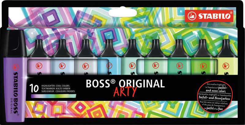 STABILO BOSS Original Arty Textmarker Set 10 Farben Pastell – Keilspitze, 2–5 mm, nachfüllbar
