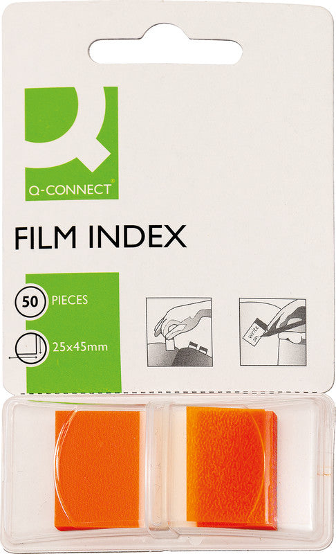 Connect Q-Connect Indexstreifen – 25×43 mm – Orange, 50 Stück, mit Dispenser, Kunststoff, recyclingfähig