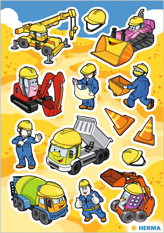 HERMA Schmucketiketten – Motiv Baustelle – Papier, hochglänzend, 42 Stk, 3 Bogen, 84×120 mm