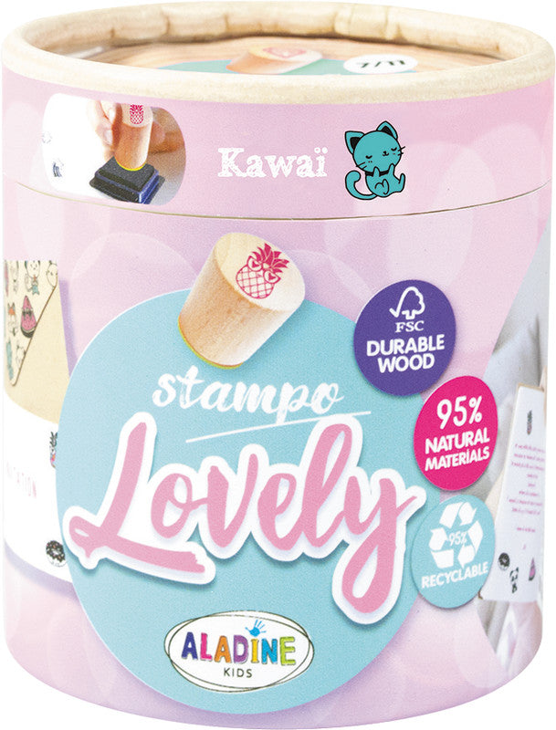 Aladine kids Aladine – Lovely Motivstempel – Kawaï, 15 Motive sortiert, Ø 20 mm, schwarz