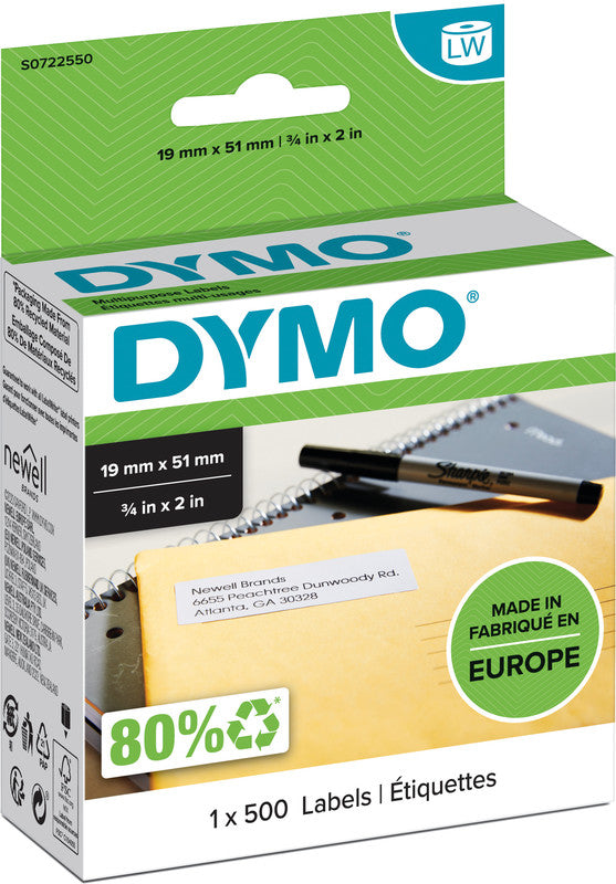 DYMO Etiketten, 51 mm × 19 mm, weiss, wiederablösbar, für LabelWriter 310, 320, Turbo 330 und andere, 500 Stück