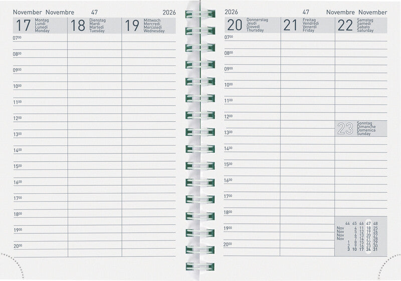 Biella Kalender-Einlage – 1 Woche/2 Seiten, 10,1 × 14,2 cm, 2026