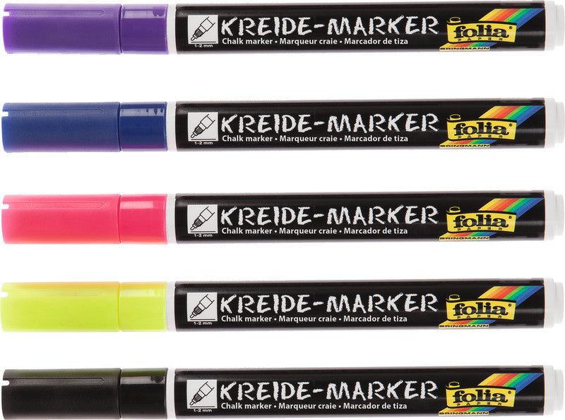Folia Kreidemarker – Rund, 1–2 mm – Neon Lights – 5er-Set