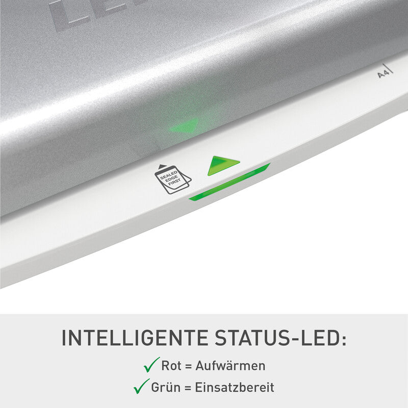 Leitz iLAM Home Office WOW Laminiergerät A4 – 2-Rollen, 80–125 µm, 2 Min. Aufheizzeit, 310 mm/min, Silber