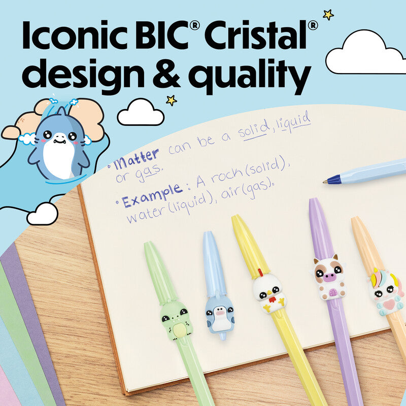 BIC Cristal Figurines Kugelschreiber – 5er Pack, Blau, Spitze 0,32 mm, Deckel