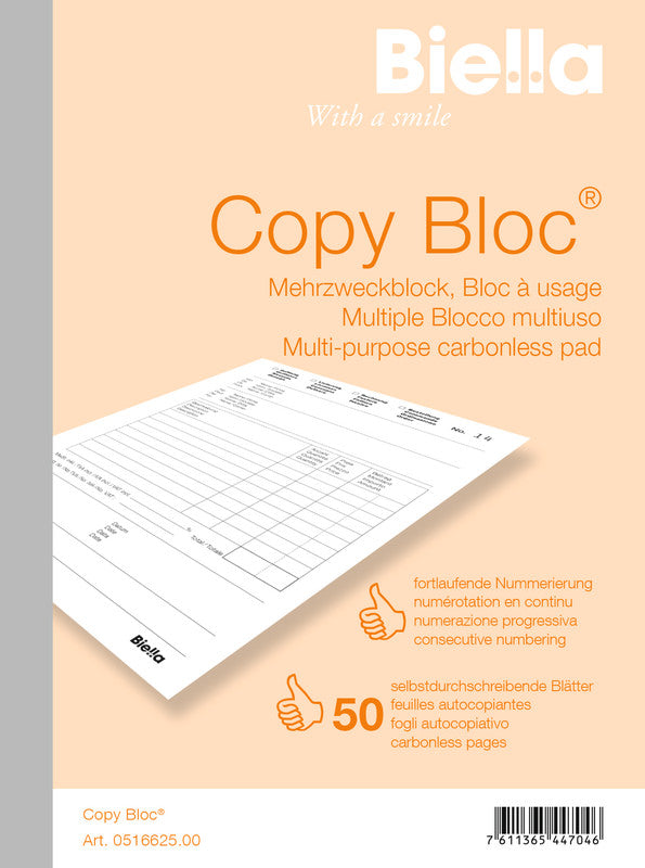 Biella Formularblock – Mehrzweck, mehrsprachig, 50 Blatt, A6