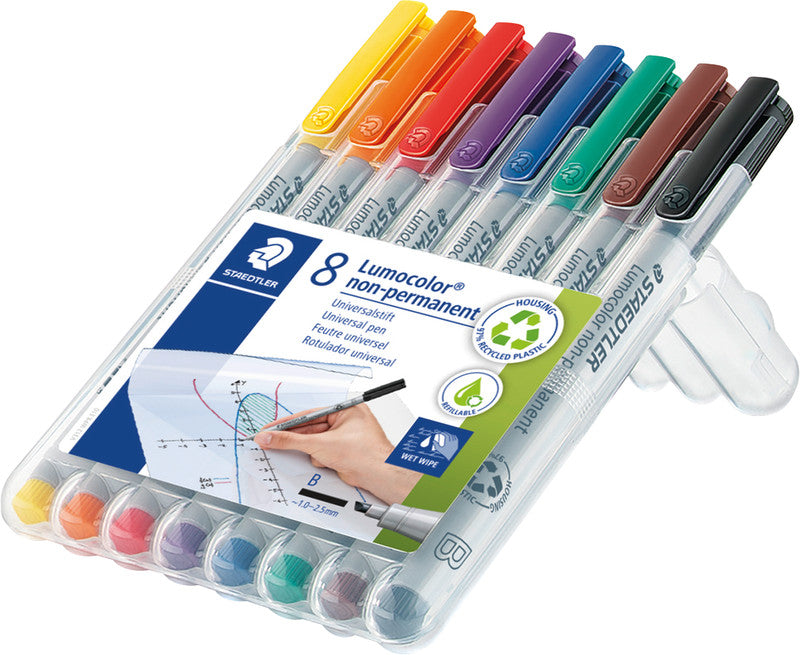 Staedtler Non-Permanent Marker Lumocolor – breite Keilspitze 1-2,5 mm – sortiert – 8er-Set – nachfüllbar