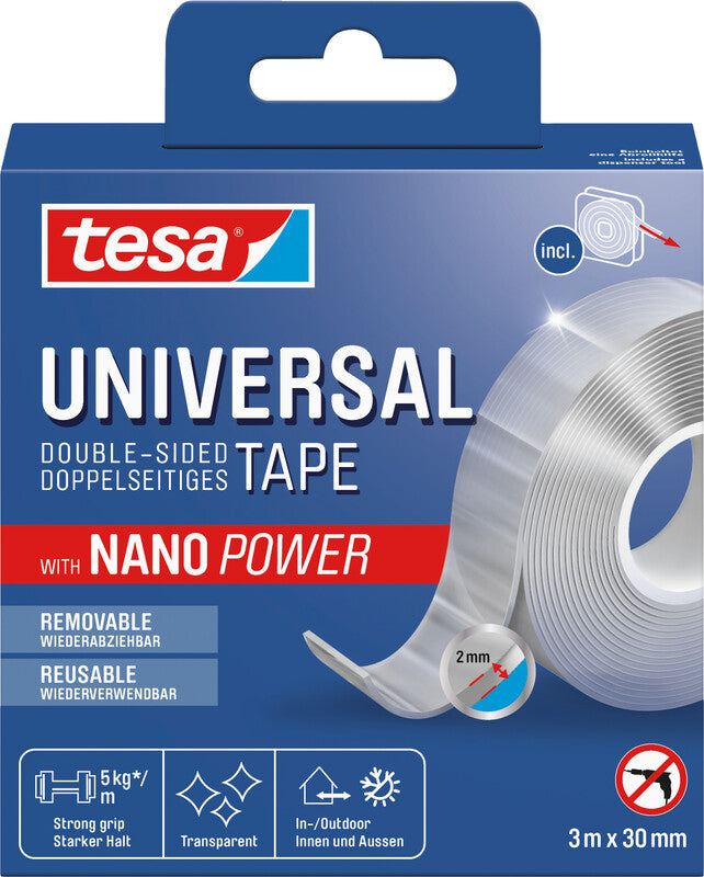 Tesa Universal Montageband – 30 mm × 3 m, transparent, bis 5 kg/100 cm