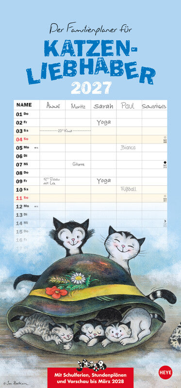 Heye Familienplaner Katzenliebhaber – 5 Spalten – Deutsch – 2027 – 21 × 45 cm