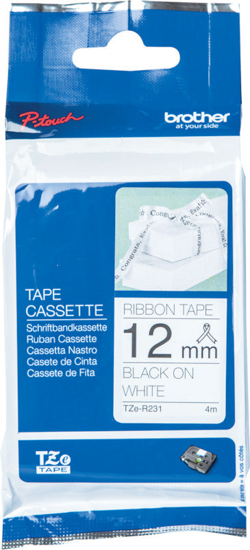 Brother Textilband – 12 mm × 4 m, weiss, schwarz