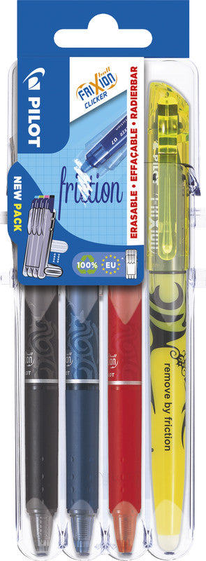 Pilot FriXion Clicker und Light Set2Go – radierbares farbiges Tintenroller-Set, 4er Etui