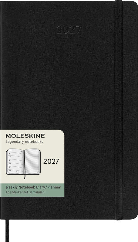 Moleskine Wochenagenda – 1 Woche/1 Seite, gebunden, 13 × 21 cm, 2027, schwarz, FSC
