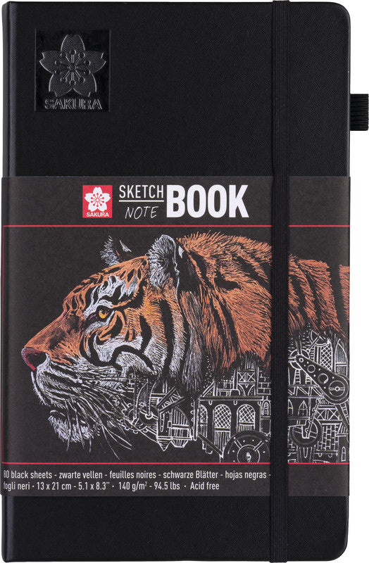 Sakura Skizzenbuch, 13 × 21 cm, 140 g/m², 160 Seiten, schwarz, mit Gummiband, säurefrei