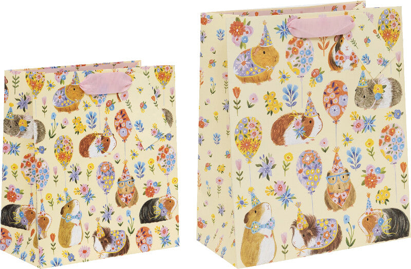 Glick Geschenktasche 'Guinea Pig Party' – 26 × 13,5 × 31,5 cm, Papier, mit Satinband, mehrfarbig, mit Anhänger