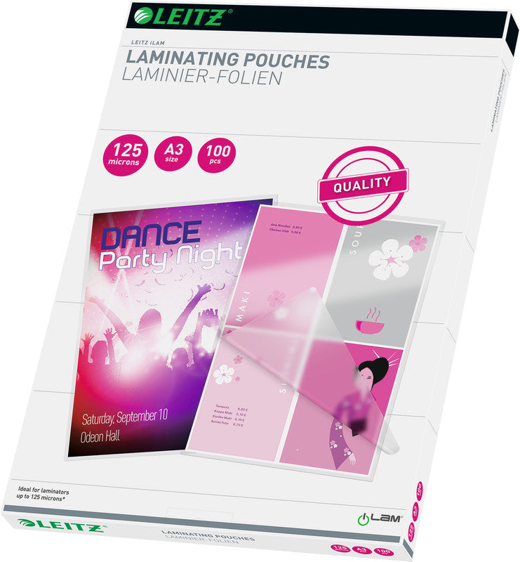 Leitz Laminierfolien A3 glänzend – 125 µm, 303 × 426 mm, 100 Stk.