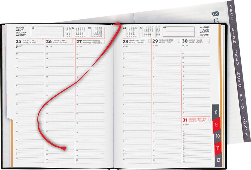 Biella Orario Agenda – 1 Woche/2 Seiten, gebunden, 17,8 × 23,5 cm, 2027, Schwarz, FSC