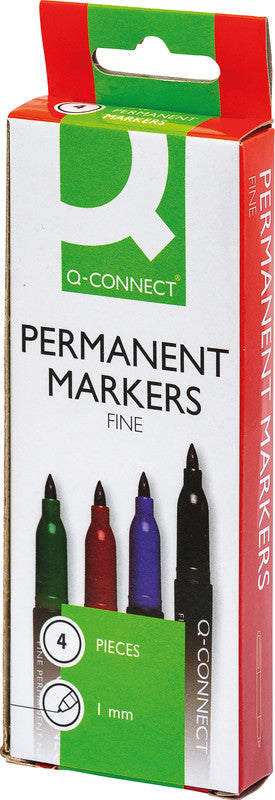 Q-Connect Permanent Marker – rot, blau, grün, schwarz, 4er Set