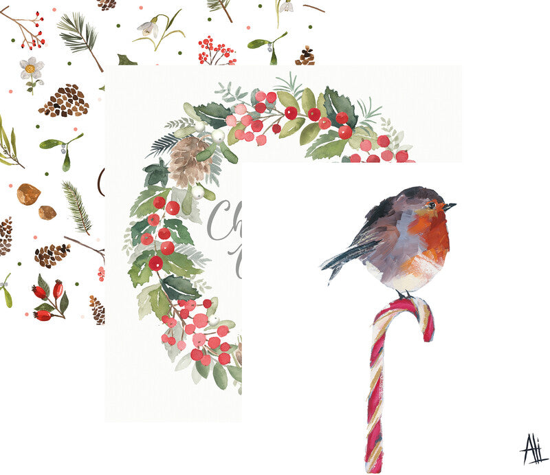 Ppd Servietten Candy Cane Robin – 33 × 33 cm – 3-lagig, Tissue – 20 Stk., FSC