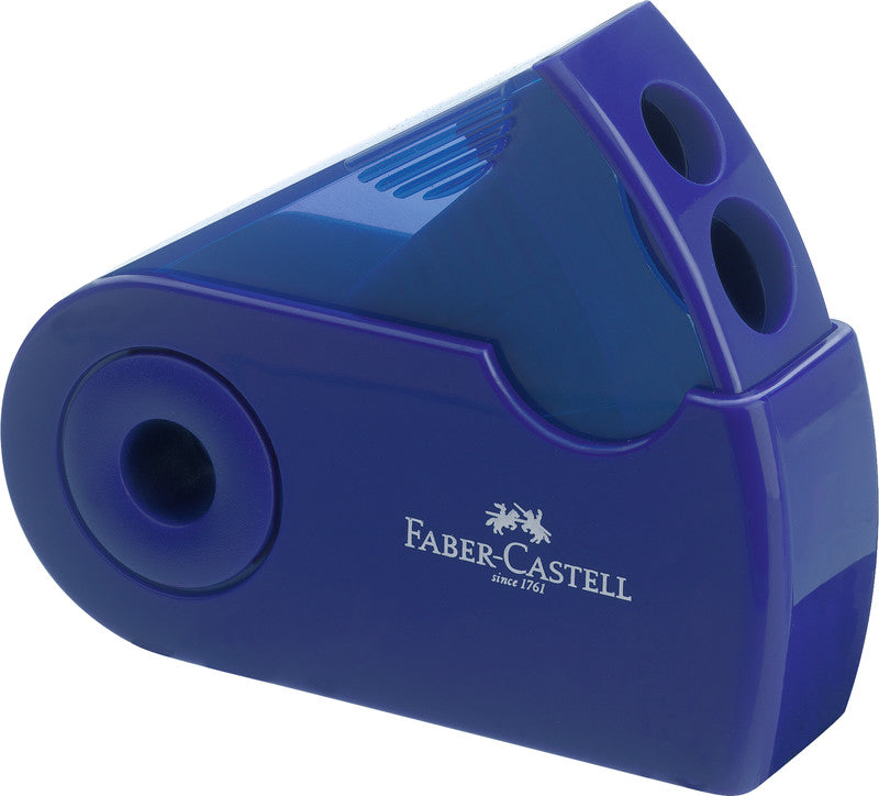 Faber-Castell Spitzer – manuell, 2-Loch, mit Behälter, für Blei- und Buntstifte Ø 8 und 11 mm, Kunststoff
