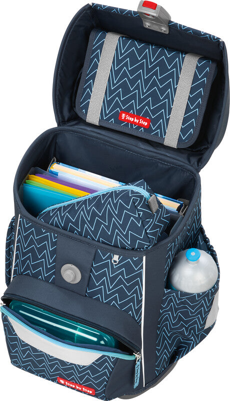 Step by Step Basis Schulrucksack-Set – 4-teilig – Blue Lines – Recycelte Materialien