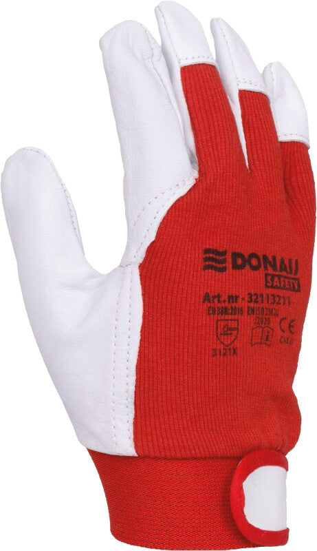 Office products Arbeitshandschuhe – L – Ziegenleder/Stoff, EN 388, EN 21420, Rot/Weiss, Klettverschluss