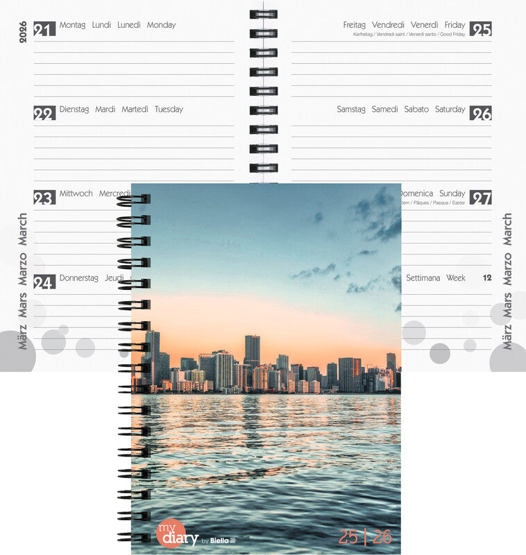 Biella mydiary Schüleragenda – 1 Woche/2 Seiten, Wire-O, 12 × 16,5 cm, Aug–Jul, Miami, FSC