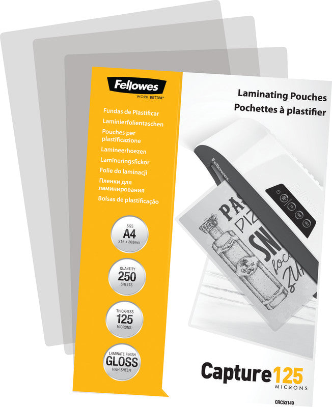 Fellowes Laminierfolien A4, glänzend – 125 µm, 216 × 303 mm, 250 Stk.