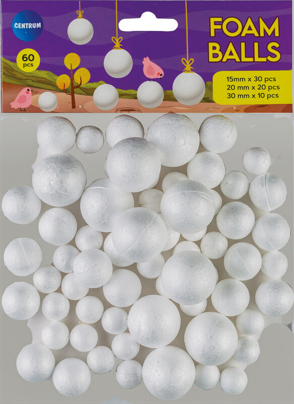 Centrum Styroporkugeln, Styropor, Weiss, 30 × Ø 15 mm, 20 × Ø 20 mm, 10 × Ø 30 mm, 60 Stk.