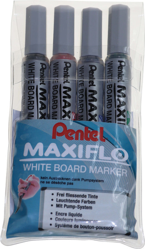 Pentel Whiteboard-Marker Maxiflo MWL5S – Konische Spitze 4 mm – Sortiert – 4er-Set – Trocken abwischbar