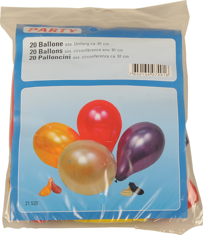 Party Ballone – aus Kautschuk, metallic sortiert, Umfang 910 mm, 20 Stück