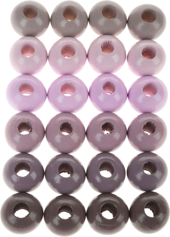 Rico Design Holzperlen rund – Ø 25 mm, Loch-Ø 8 mm, mehrfarbig, 24 Stk.