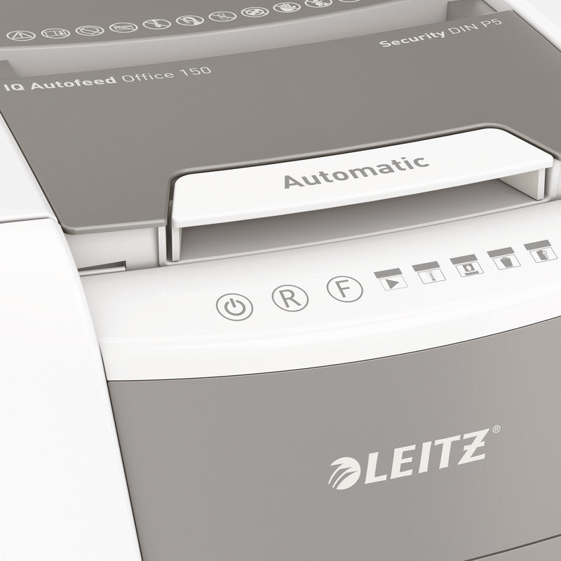 Leitz IQ Autofeed Office – Aktenvernichter mit Autofeed 150 Blatt, DIN P-5, Mikroschnitt 2 × 15 mm, 44 l