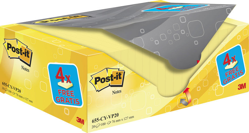 Post-it Haftnotizen – 127×76 mm – Gelb, 20×100 Blatt, PEFC