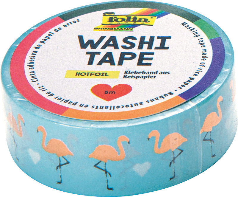 Folia Washi Tape Hotfoil – wiederablösbar, Papier, 15 mm × 10 m, rosegold, Flamingos
