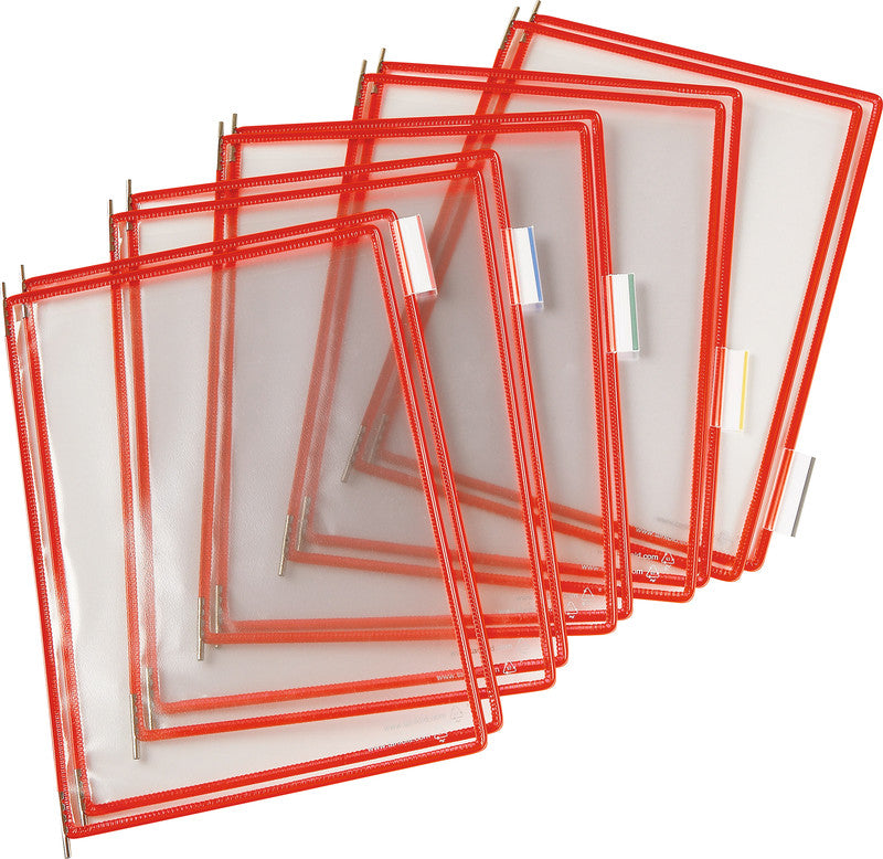 Djois tarifold Wandprospekthalter Drehtasche Standard – für A4, 10 Fächer, transparent/rot, 230×345×325 mm