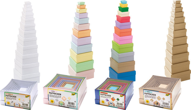 Folia Geschenkbox – farbig sortiert – recyclingfähig, für Basteln – 35 × 20 × 35 bis 145 × 75 × 145 mm
