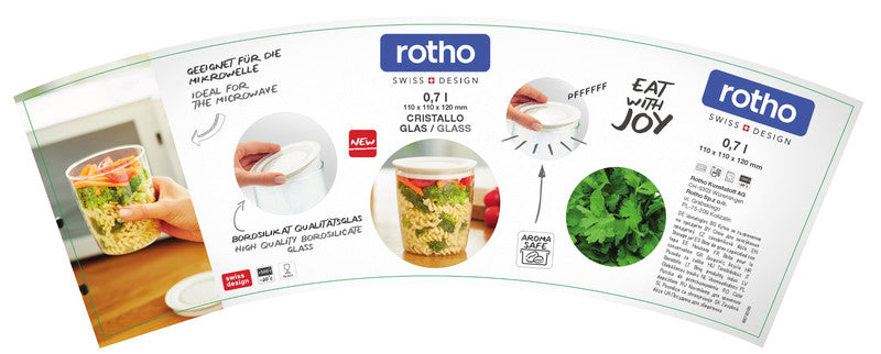 Rotho Glasbehälter – 0,7 l – rund – Borosilikatglas – transparent – Ø 11 cm × 11,8 cm