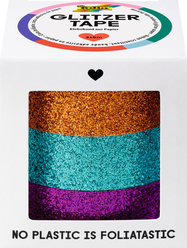 Folia Washi Tape Set – Glitterfolie, Mehrfarbig – 15 mm × 5 m, 3er Set