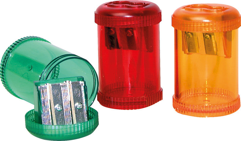 Kum Spitzer – manuell, 2-Loch, mit Behälter, für Blei- & Buntstifte Ø 8 & 11 mm, Kunststoff, assortiert